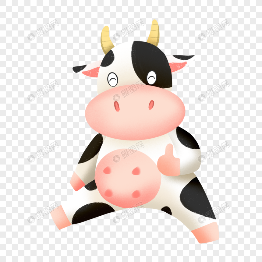 Um desenho animado de uma vaca sentada.