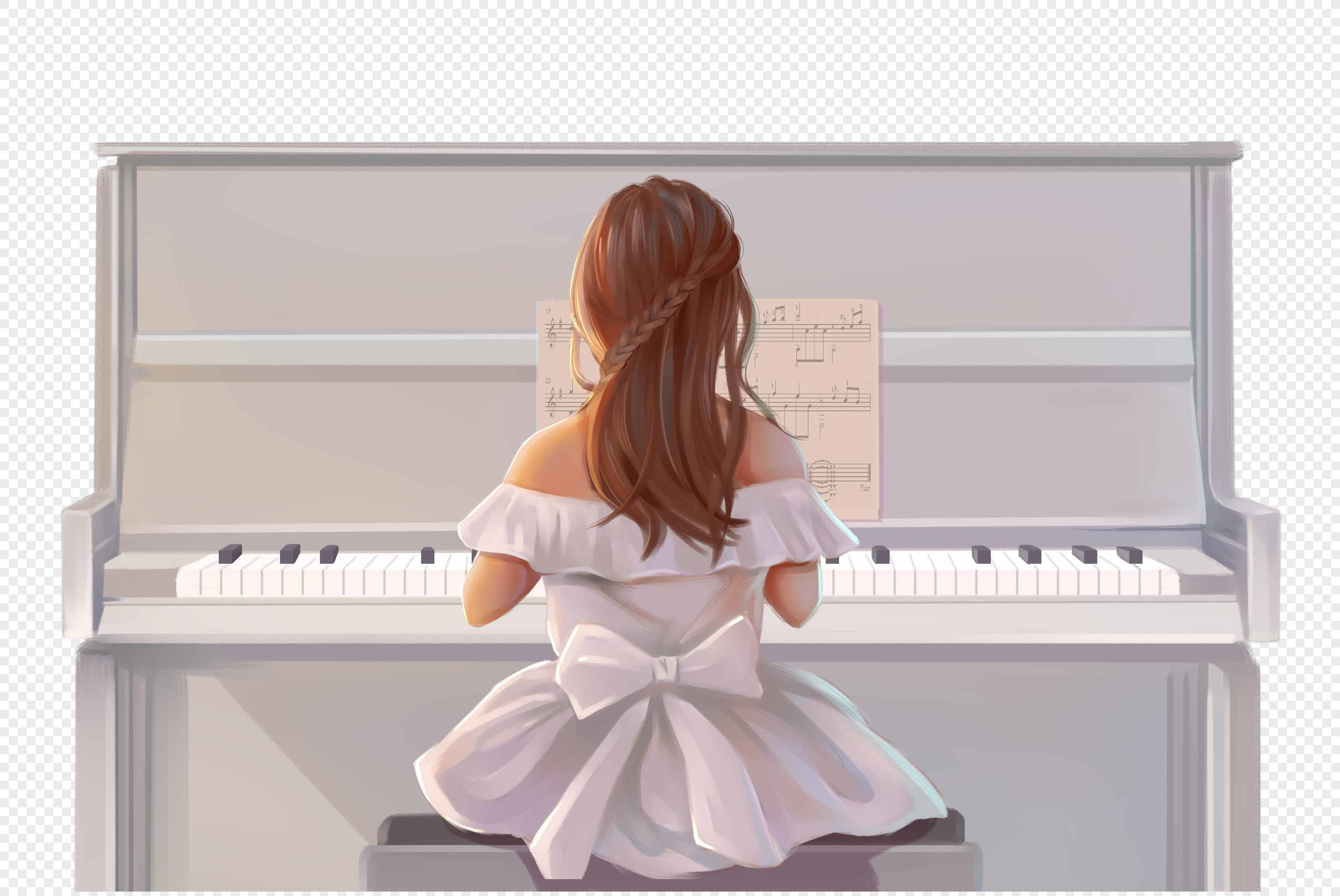 Рисунок девушка за фортепьяно
