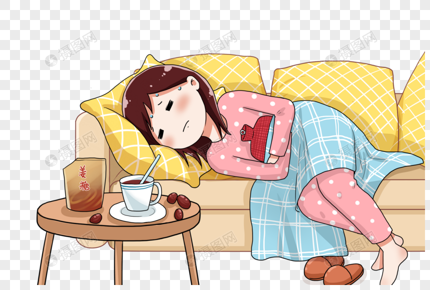 Girl With Dysmenorrhea Medical Stomach Ache Sub Health PNG Image Free Download And Clipart