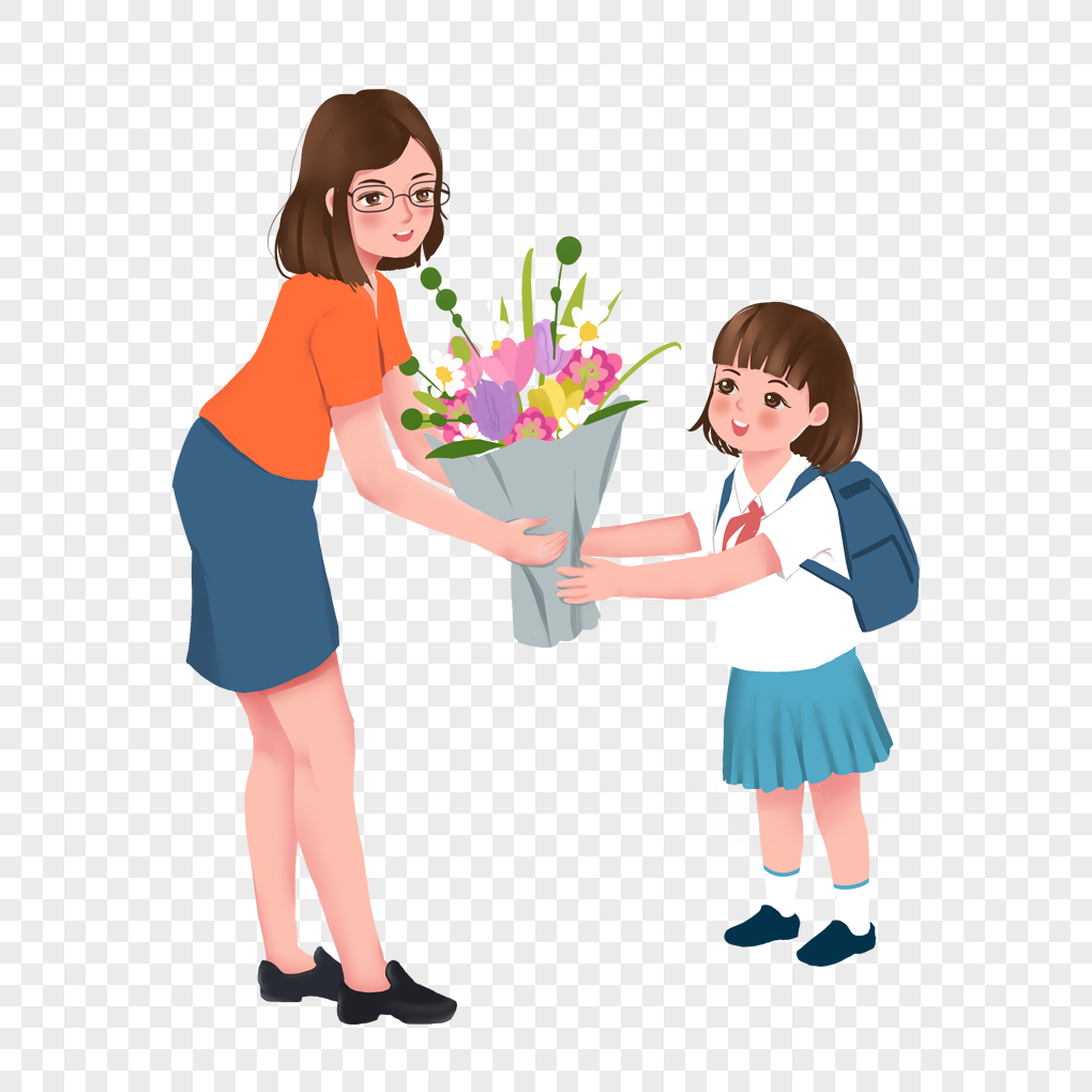 Девочка дарит цветы учителю рисунок