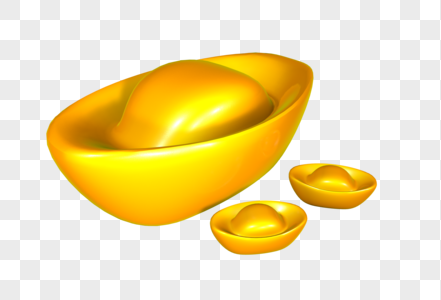 C4D golden texture Q version gold ingot icon model png