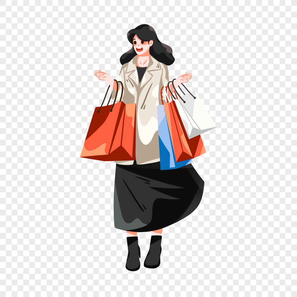 Woman is Holding Shopping Bags clipart. Free download transparent .PNG