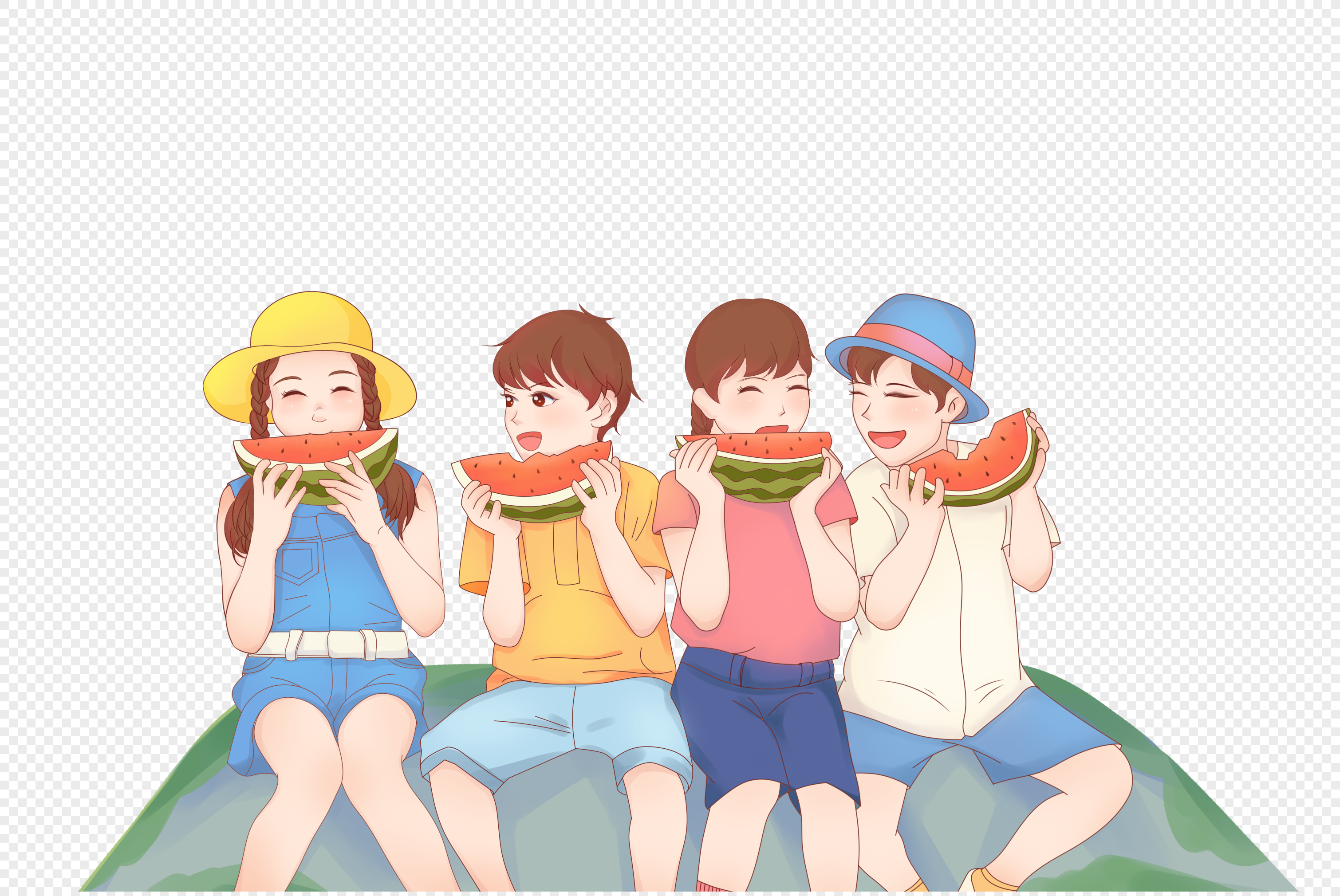 <b>Children</b> eat watermelon, eating, summer, watermelon png image. 