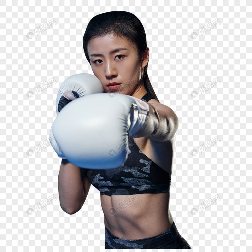 Excited female boxer posing after victory Stock Photo - Alamy