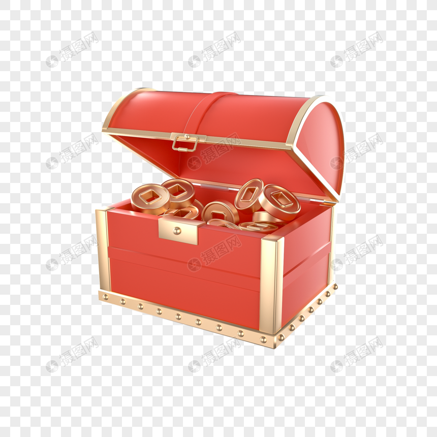 Chinese style treasure chest gift box with golden coin and ingot,  translation: receive winning prize Stock Vector
