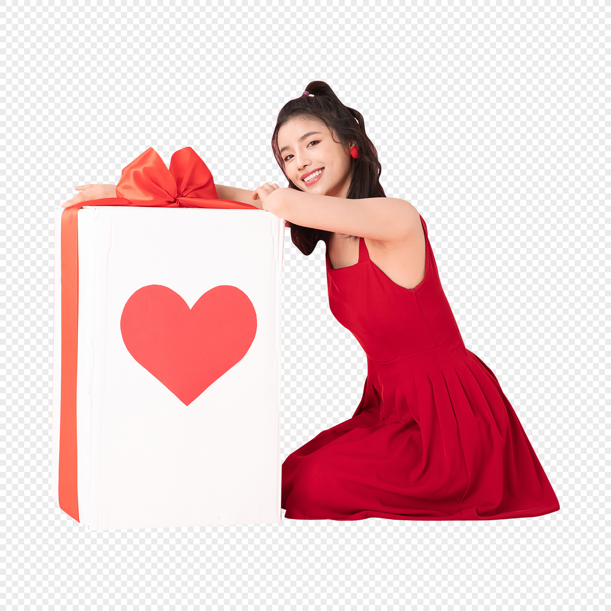 valentine's day beautiful woman unwrapping present, gift box, pink, womans day png free download