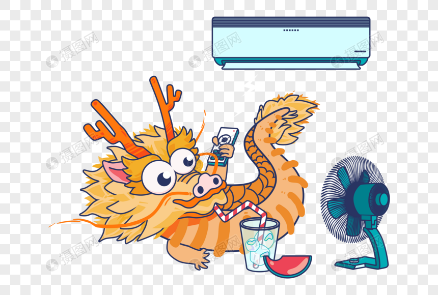 Der Drache, Der Die Klimaanlage Einschaltet Und Den Ventilator