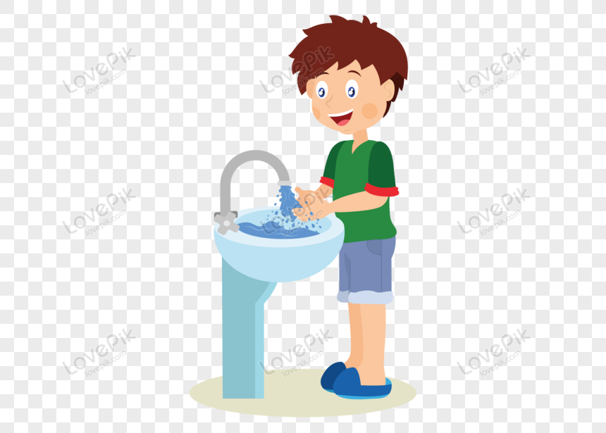 طفل يغسل يديه كرتون
