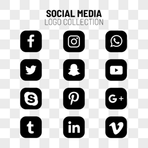 social media black and white icons set png