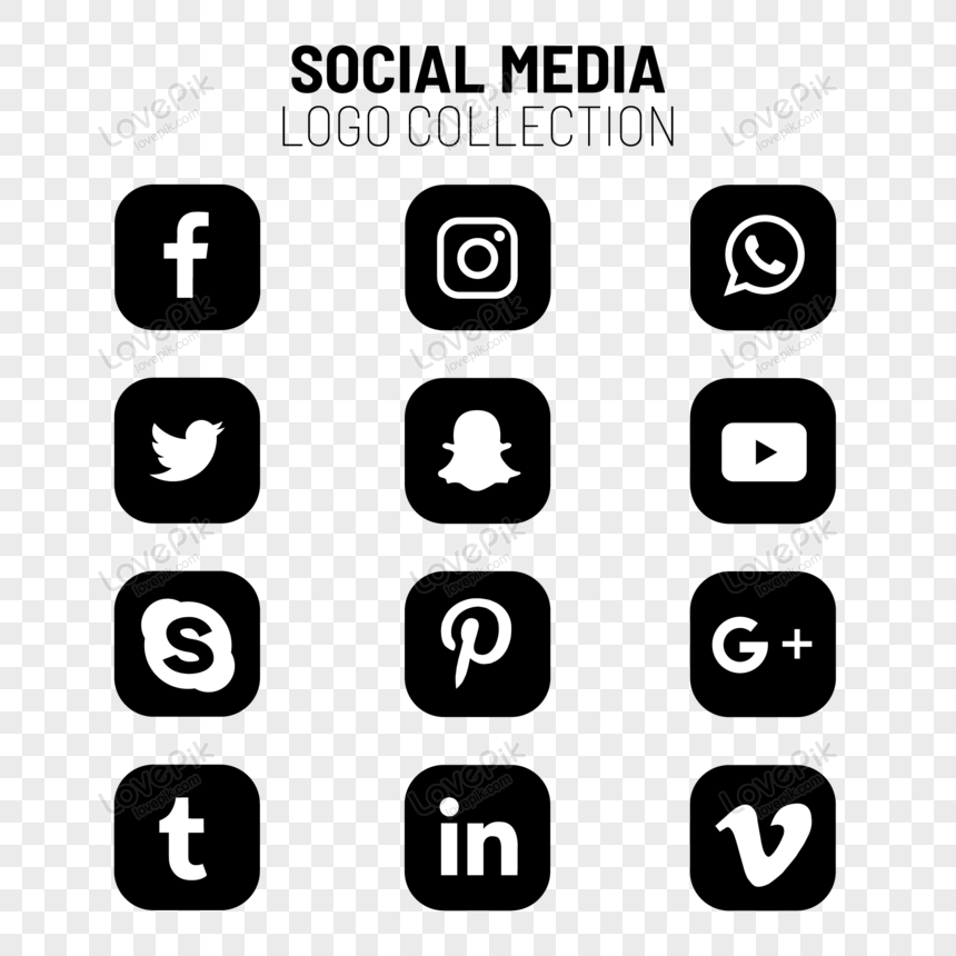 social media black and white icons set, social media icon set, icon, social media icon png image