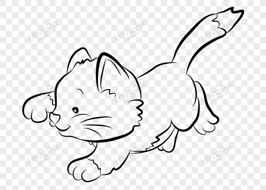 Kartun Kucing Garis Hitam PNG grafik gambar unduh gratis - Lovepik