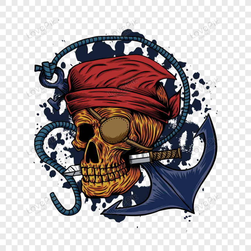 Download Watercolor Painting of Pirate Skull with Ribbons PNG