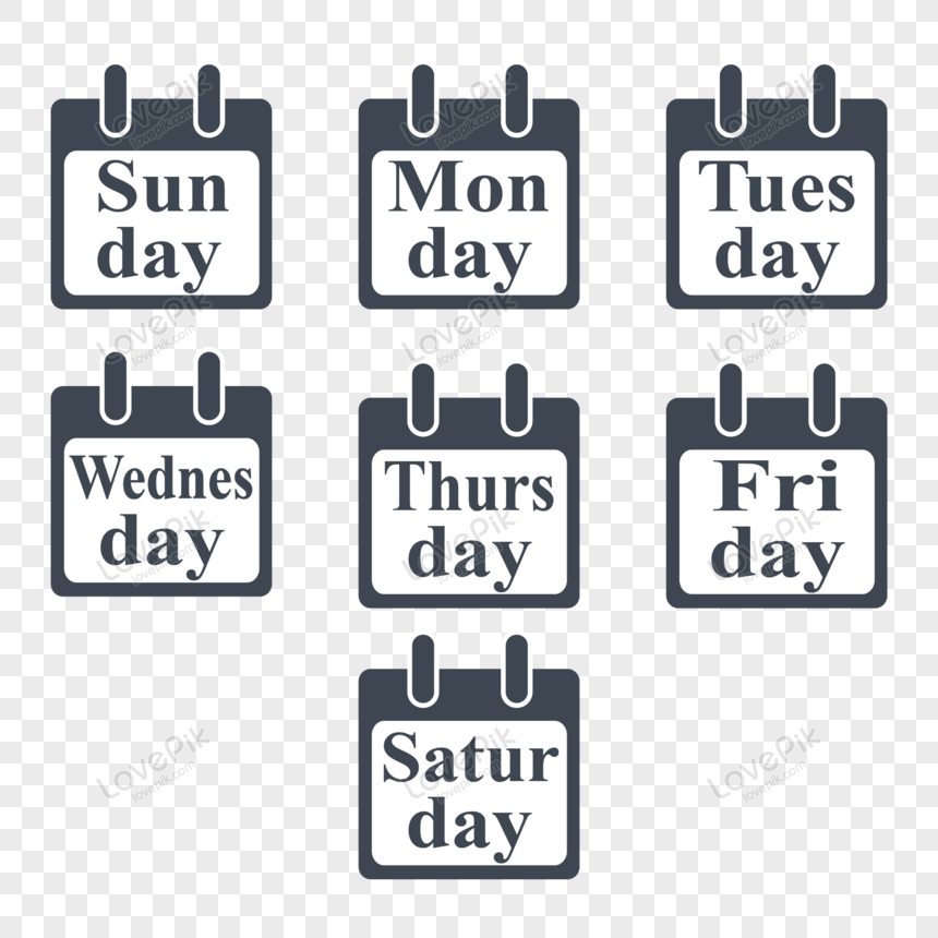 days of the week black and white clipart