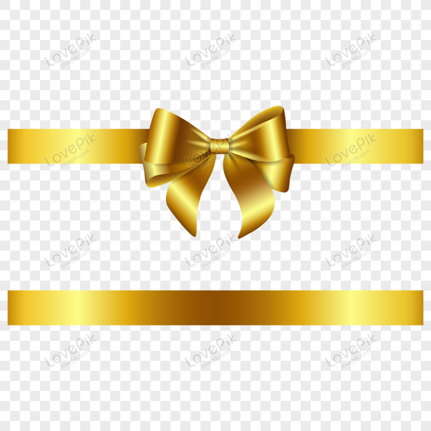 PNG golden ribbon bow transparent background. Gold gift decoration Stock  Photo | Adobe Stock
