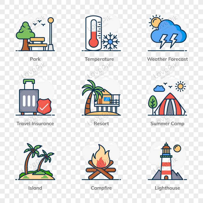 Pack of Travel Icons, icon, travel insurance, winter season png transparent image