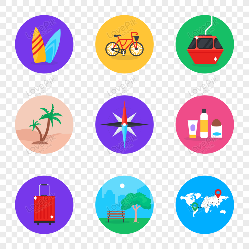 Journey and Tourism Flat Icons Pack, world location, icon, chair lift free png
