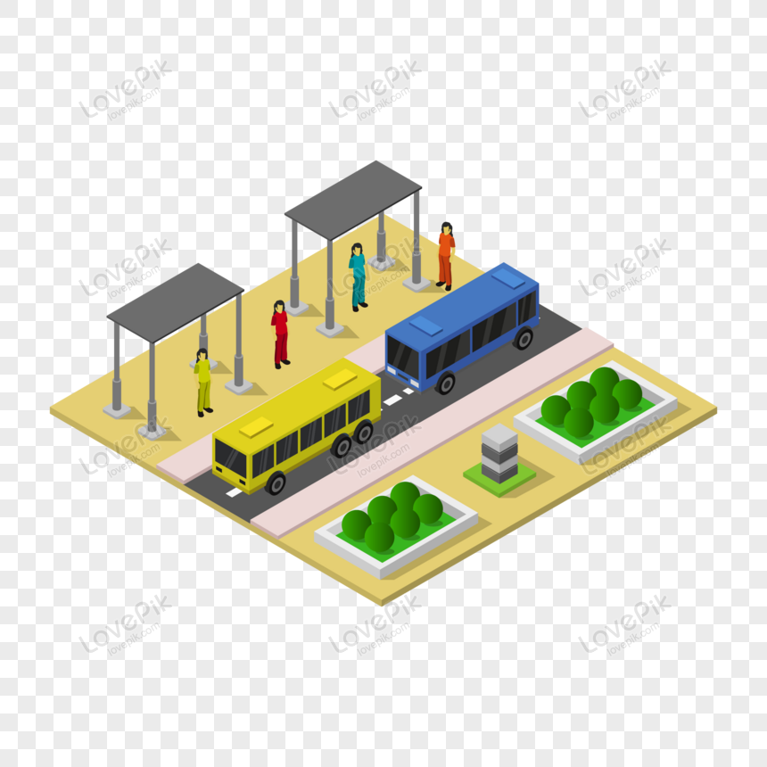 isometric bus station in vector, public, vehicle, bus terminal png free download