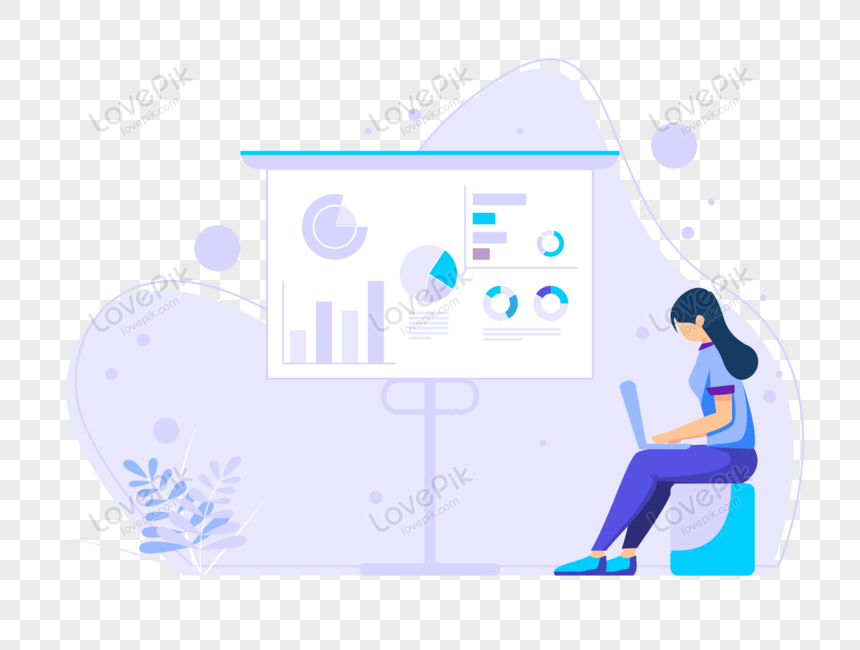 woman making a data presentation by big screen online, online presentation, tree, online data png transparent background