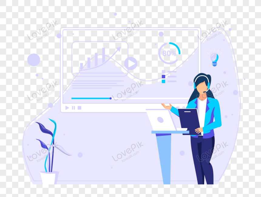  vector woman give presentations in big screens, communication, give present, data png image free download