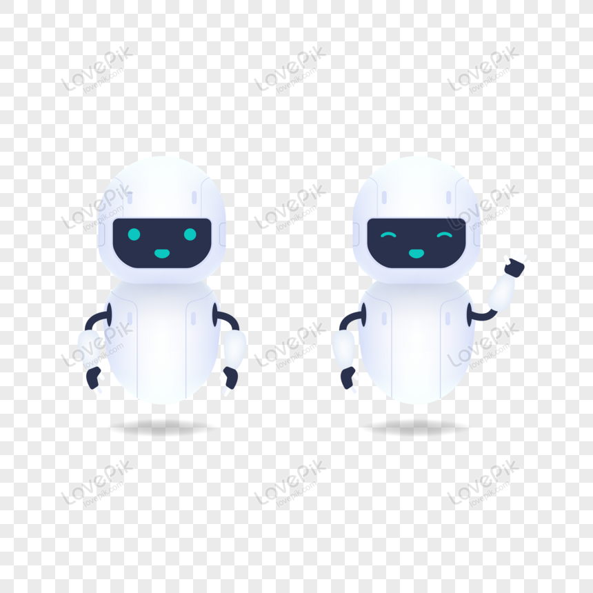 Personagem de jogo de robô feliz e consistente, colorido de branco