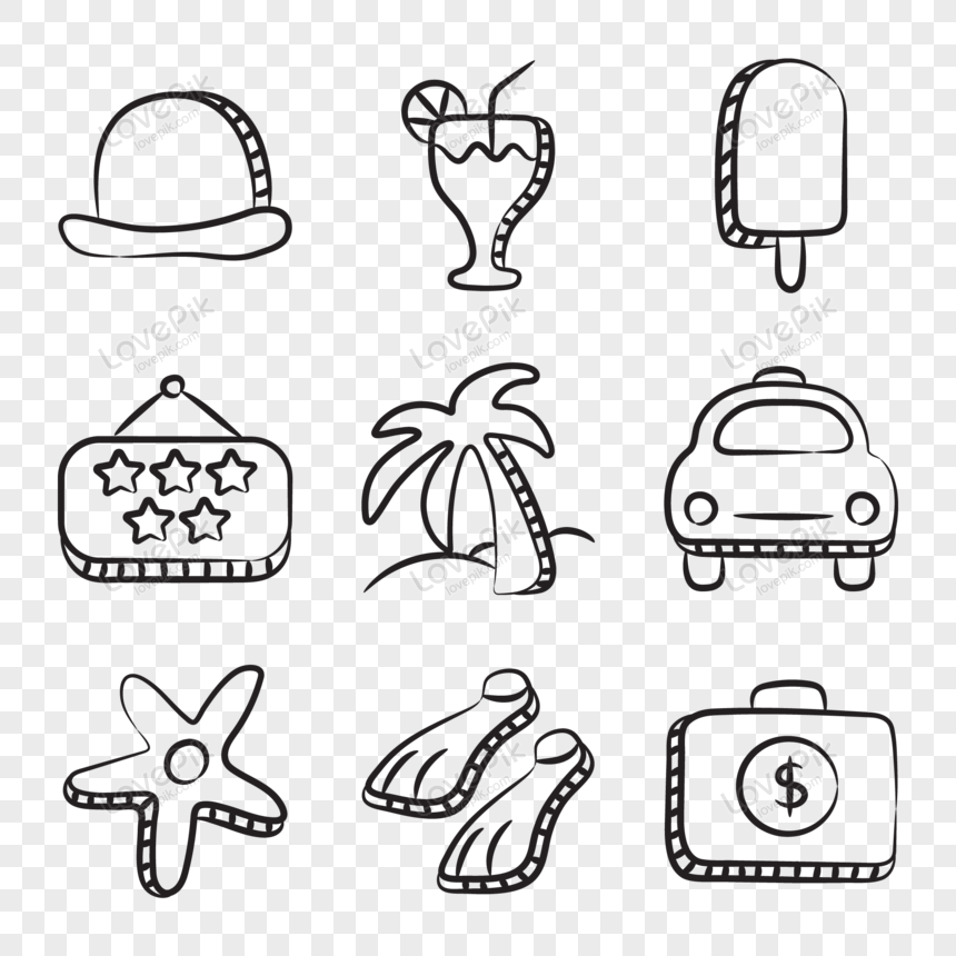 Travel and Entertainment Doodle Icons Vector , vacation doodle, icon, doodle png transparent background