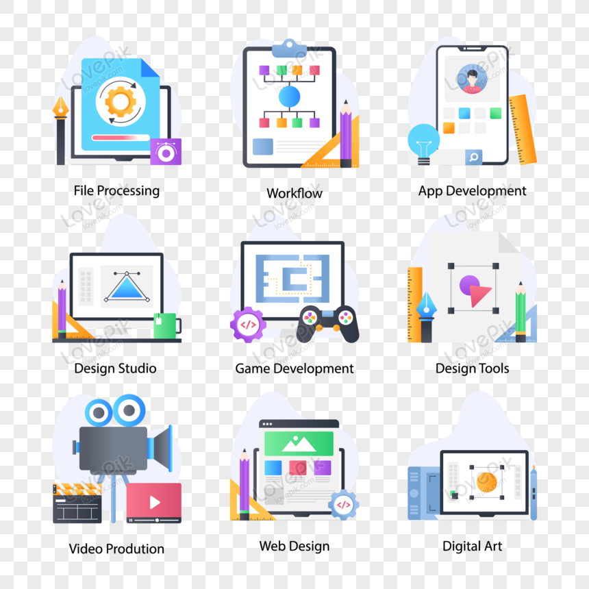 Flat Web Development Design Icons Vector, Flowchart, Web Design