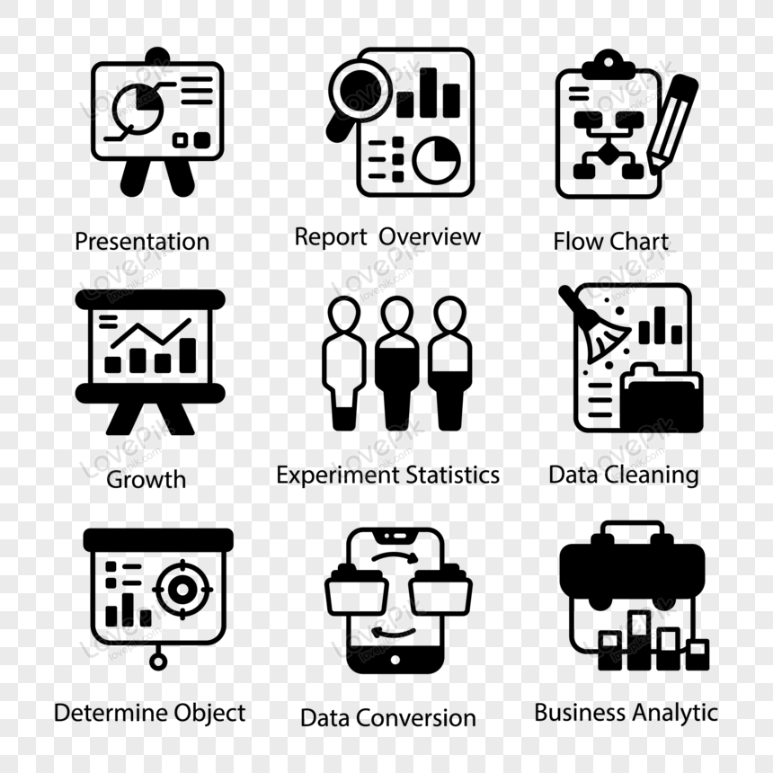 Business Presentation and Management Solid Icons Set, icon, data cleaning, setting free png