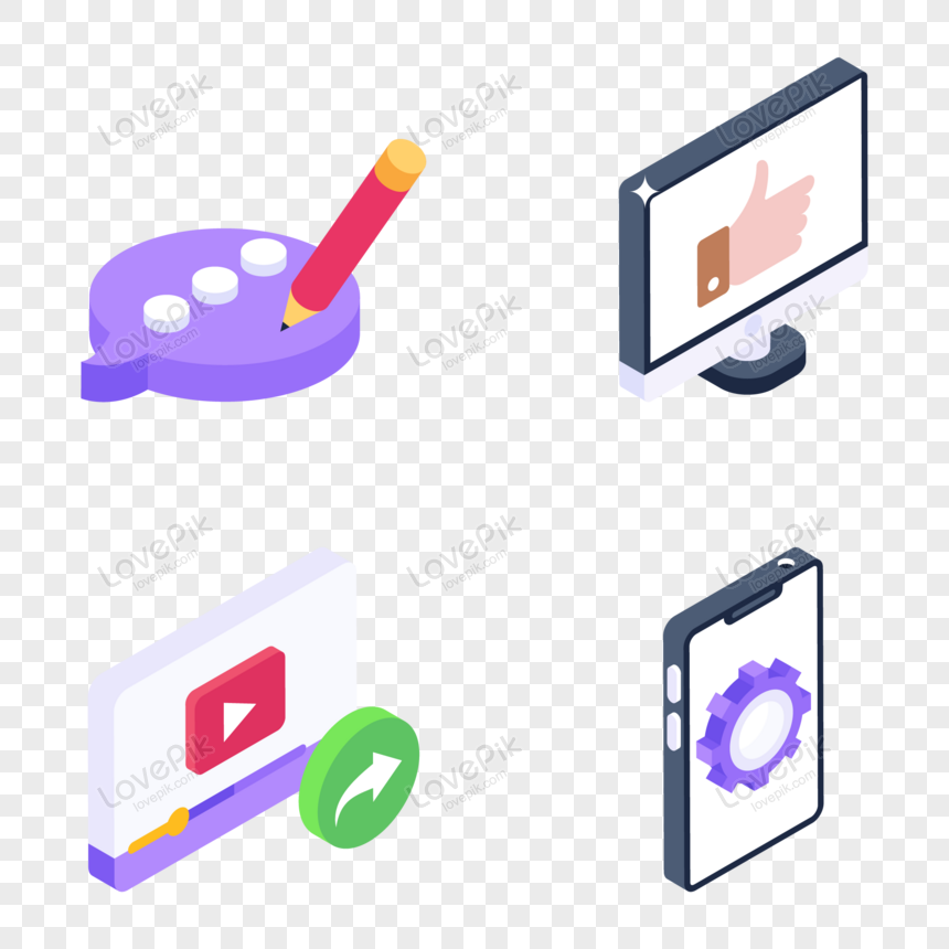 Isometric Icons Of Social Media And Blogging PNG Hd Transparent Image ...