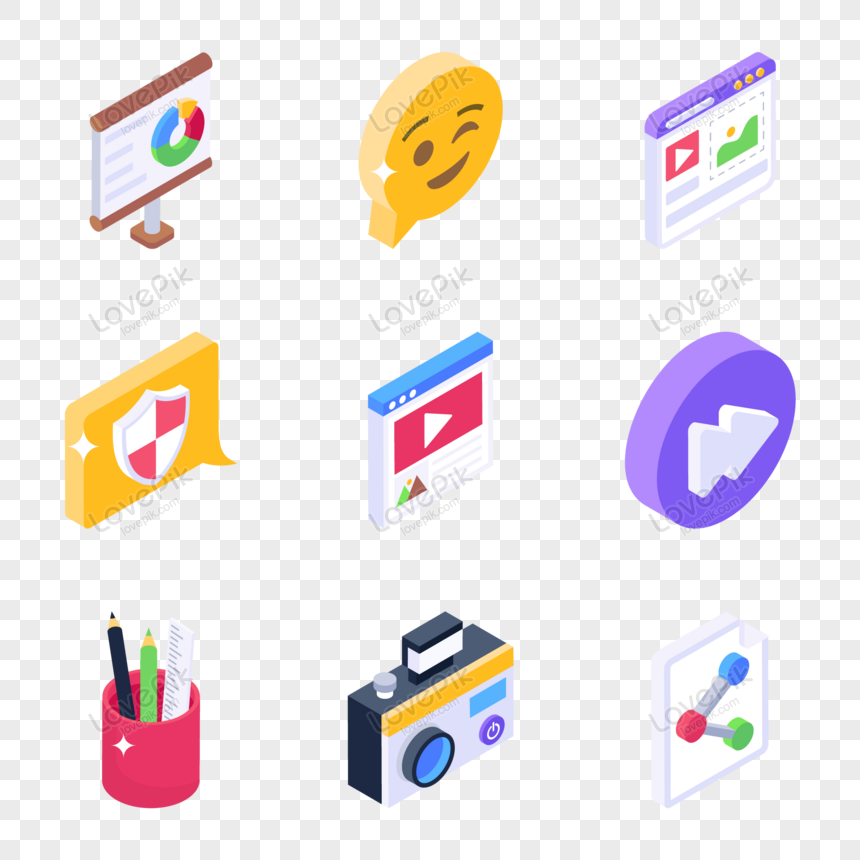 Isometric Icons Of Blogging And Vlogging Png Picture And Clipart Image