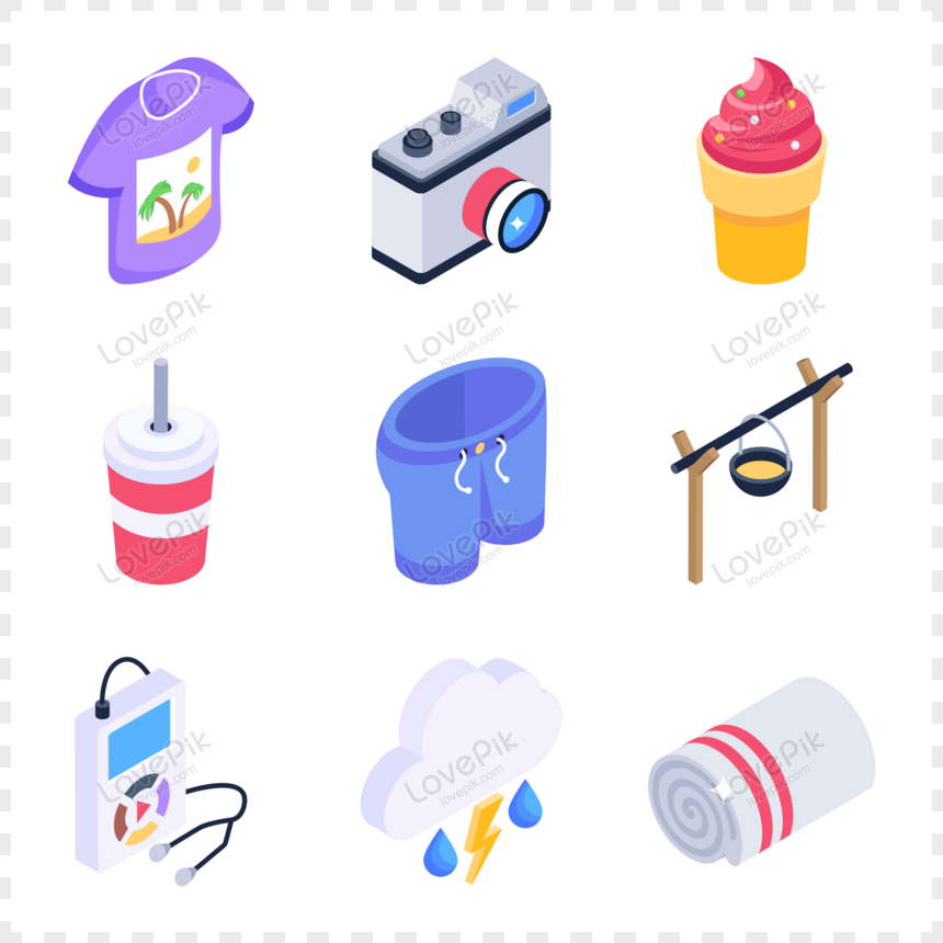 Travel Items Icons in Modern Isometric Style, lightning, isometric icons, modern style png free download