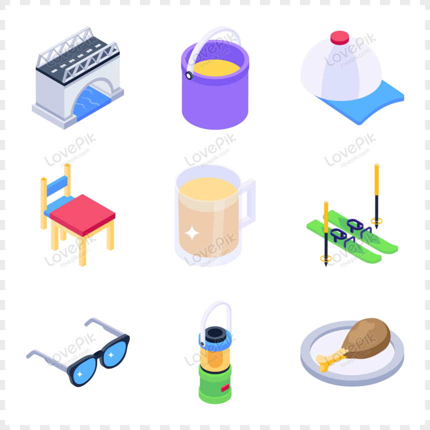 Travel Items and Tourism Icons in Modern Isometric Style, isometric icons, modern style, icon png hd transparent image