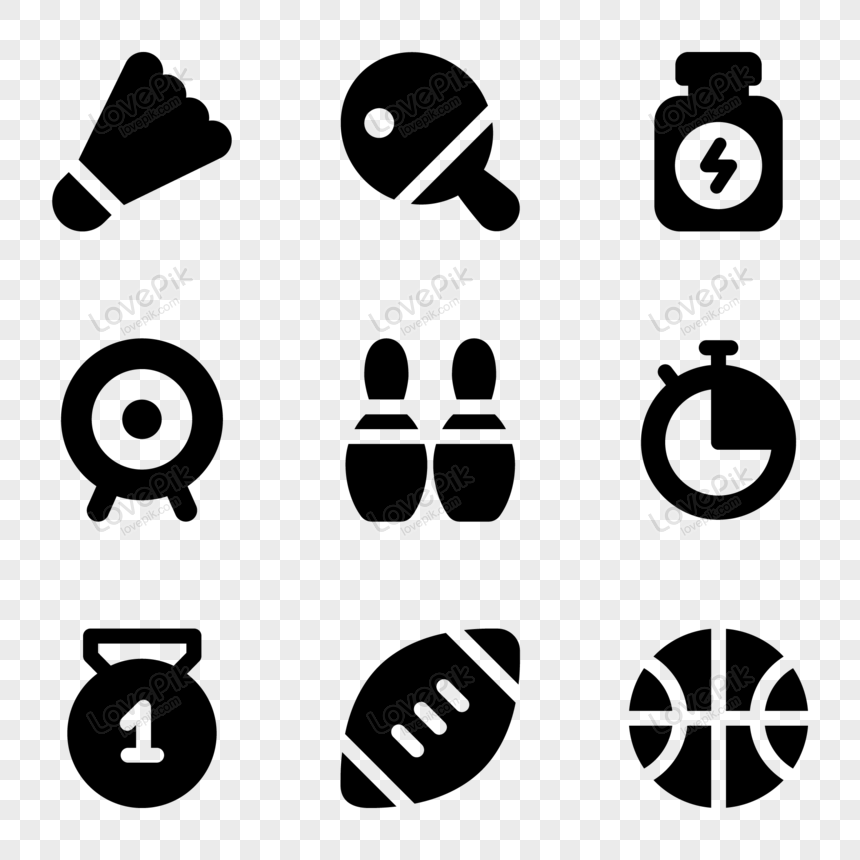 Pack Of Sports Equipment Solid Icons Vector, Icon, Sports Equipment ...