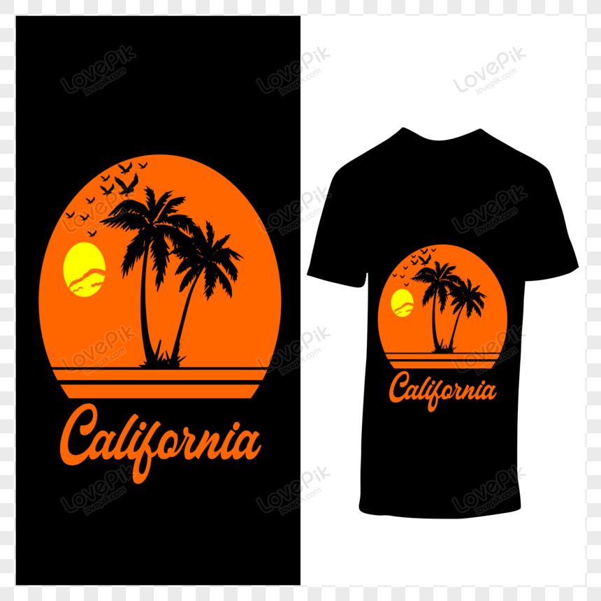 California With Sunset Vector T-shirt Pattern PNG Transparent And ...