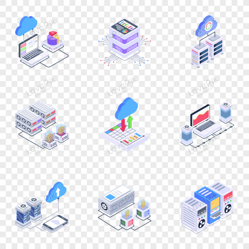 Isometric Vector Icons Of Business And Cloud Services PNG Transparent ...