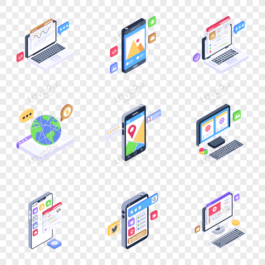 Pack Of User Interface Isometric Vector Icons PNG Hd Transparent Image ...