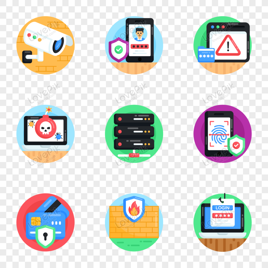 Cyber Protection Flat Rounded Icons Vector Png Transparent Background 