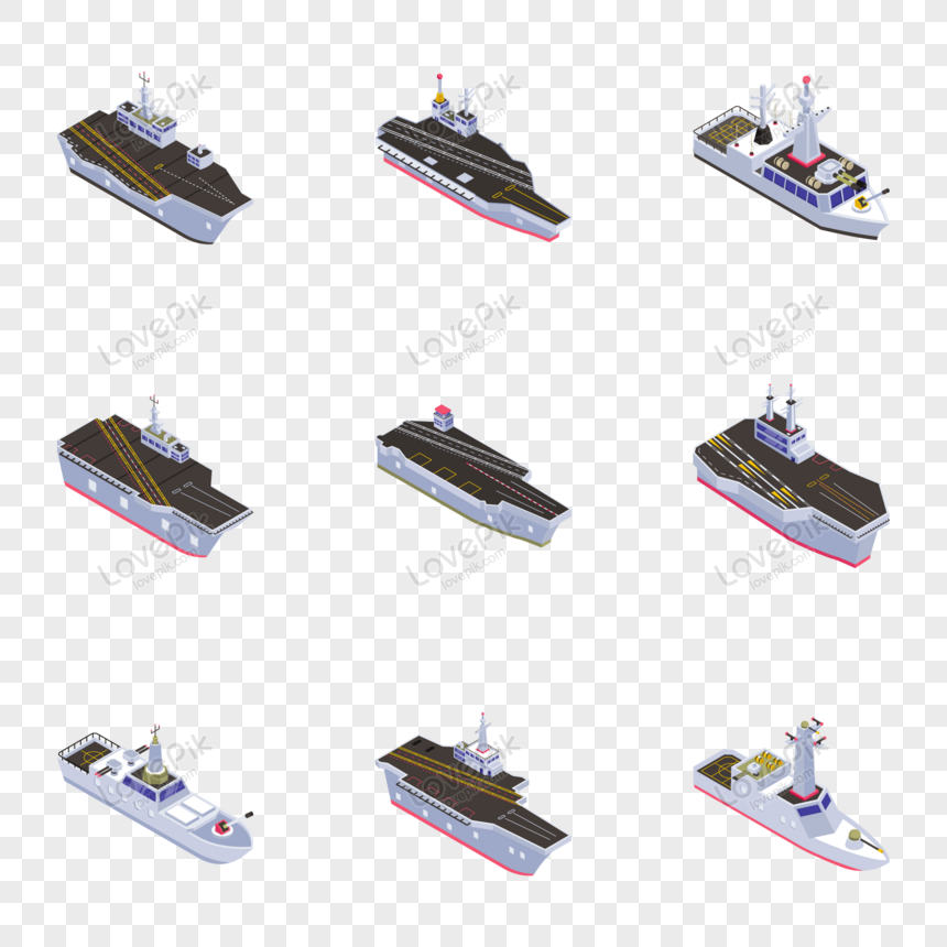 Isometric Vector Icons of Ships and Cruises, isometric icons, aircraft carrier, warships free png