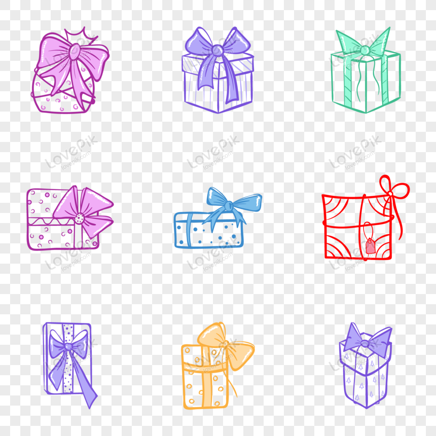 Pack of Present Doodle Icons Vector , icon, gift box, surprise png picture