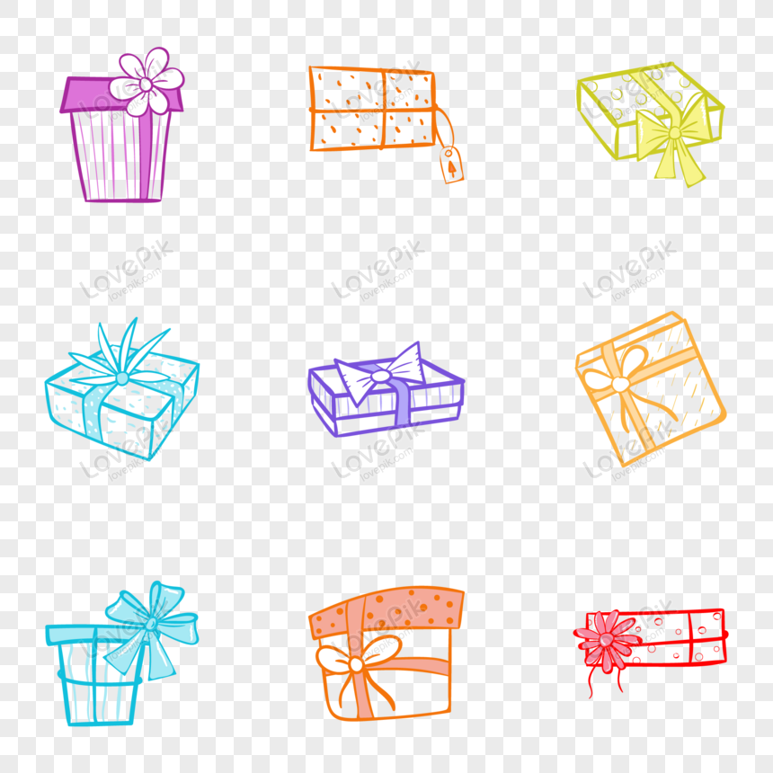 Pack of Birthday Present Doodle Icons Vector , icon, gift box, surprise png image
