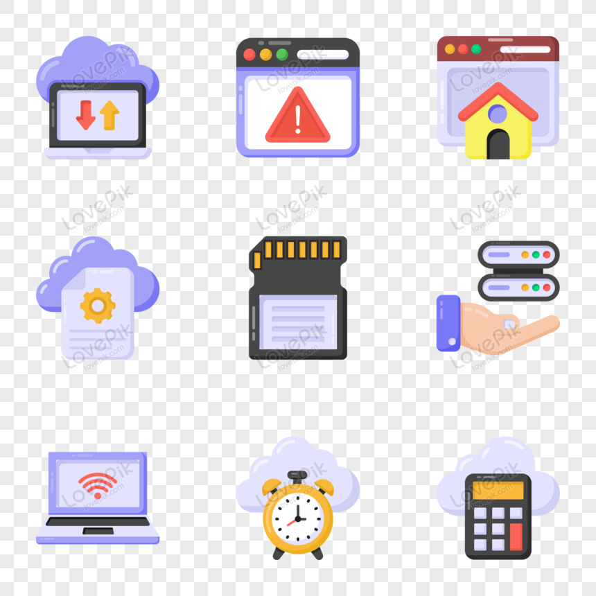 Web And Cloud Hosting Flat Icons Vector PNG Transparent Background And ...