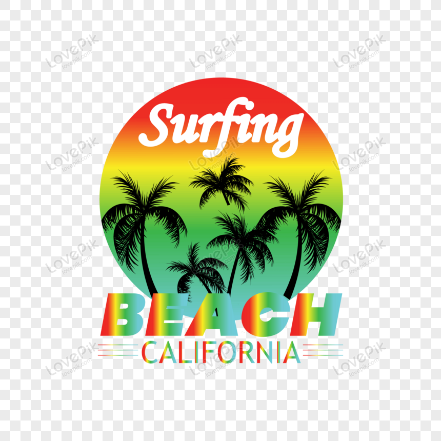 Surfing Beach California Vector T Shirt Pattern PNG Image And Clipart ...