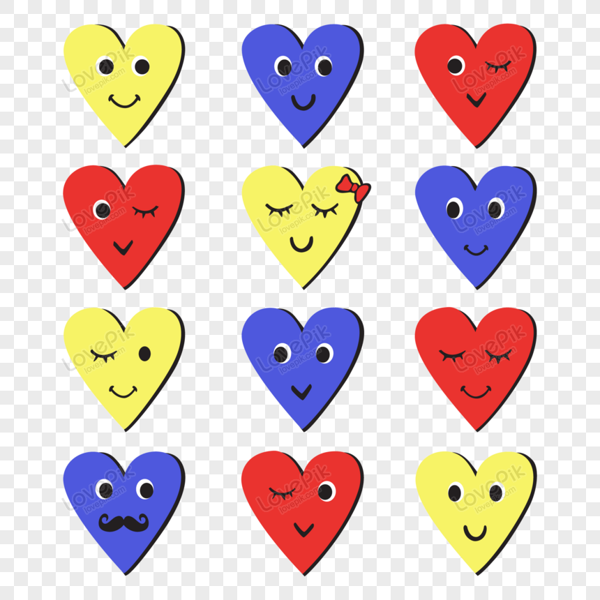 Cute Emoji Heart Faces Clip Set Vector Love Icon PNG Transparent ...
