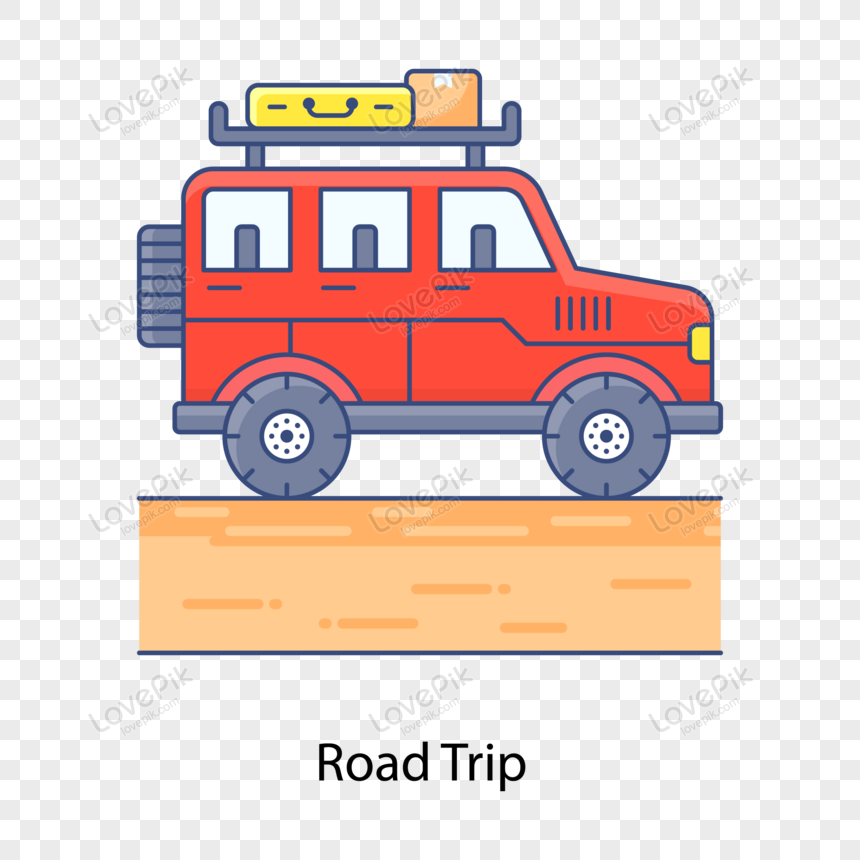 jeep road trip vector in flat outline style, icon, road, style png transparent background