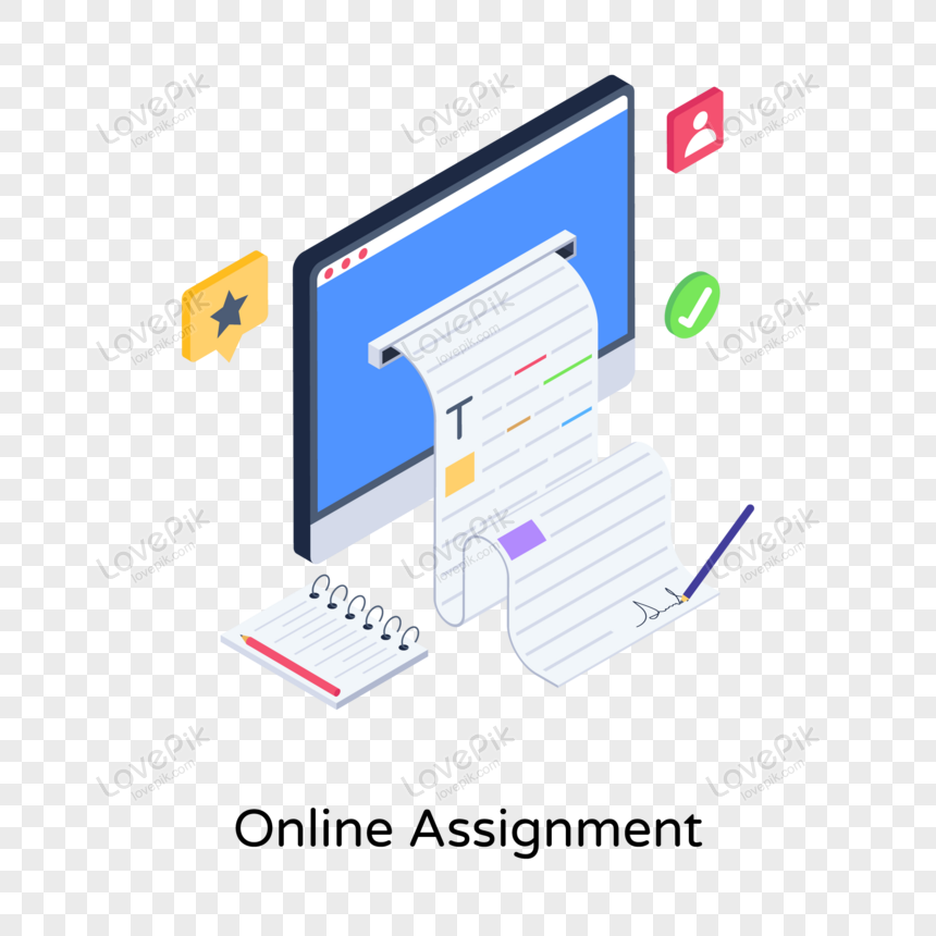 Online assignment premium and editable isometric illustration, computer, paper, assignments png image