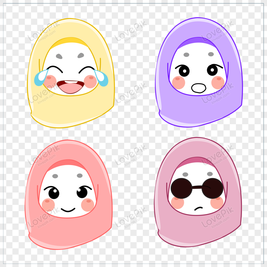 Gambar Set Ekspresi Avatar Gadis Muslim Lucu PNG Unduh Gratis - Lovepik