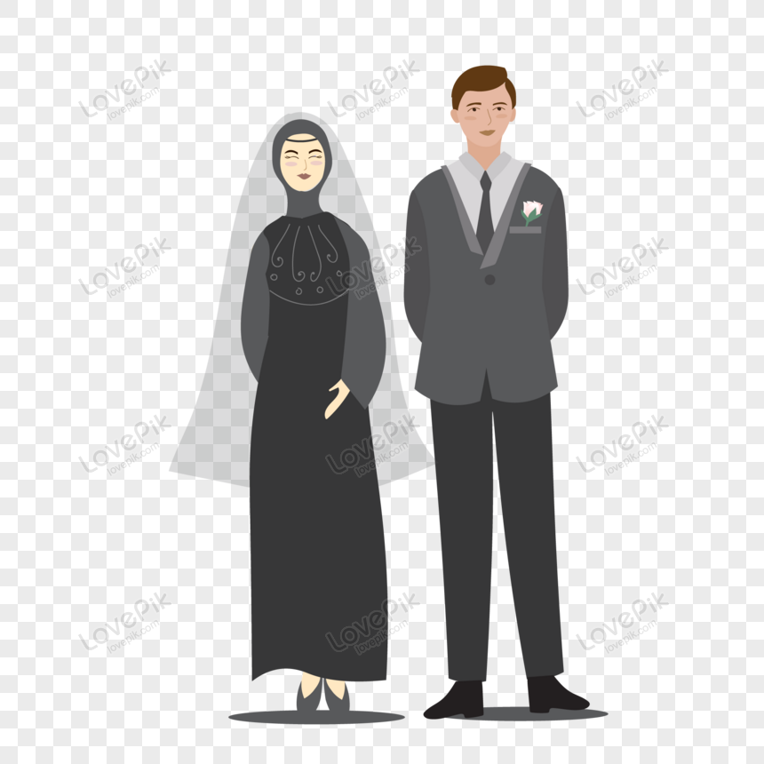 Gambar Pasangan Pengantin Hijab Dalam Hitam PNG Unduh Gratis - Lovepik