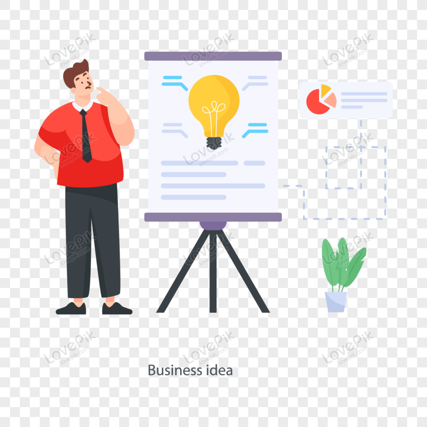  business presentation showing business idea illustration, person, idea illustration, idea png image