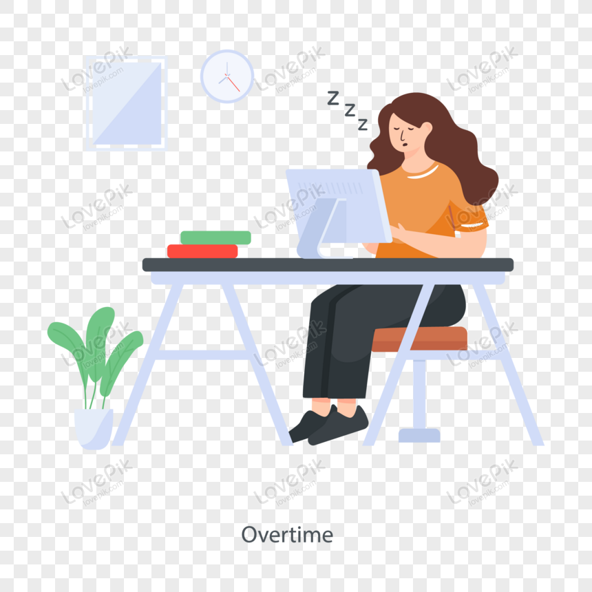 Overtime Worker In Flat Illustration, Characters, Flat, Worker PNG ...