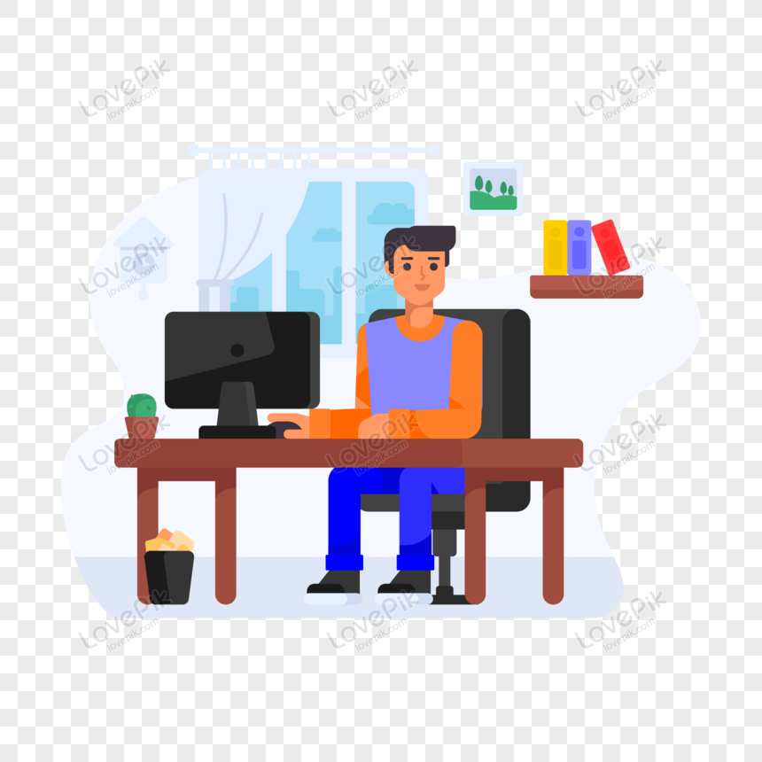 Office Employee At Workplace Flat Illustration, Person, Office 