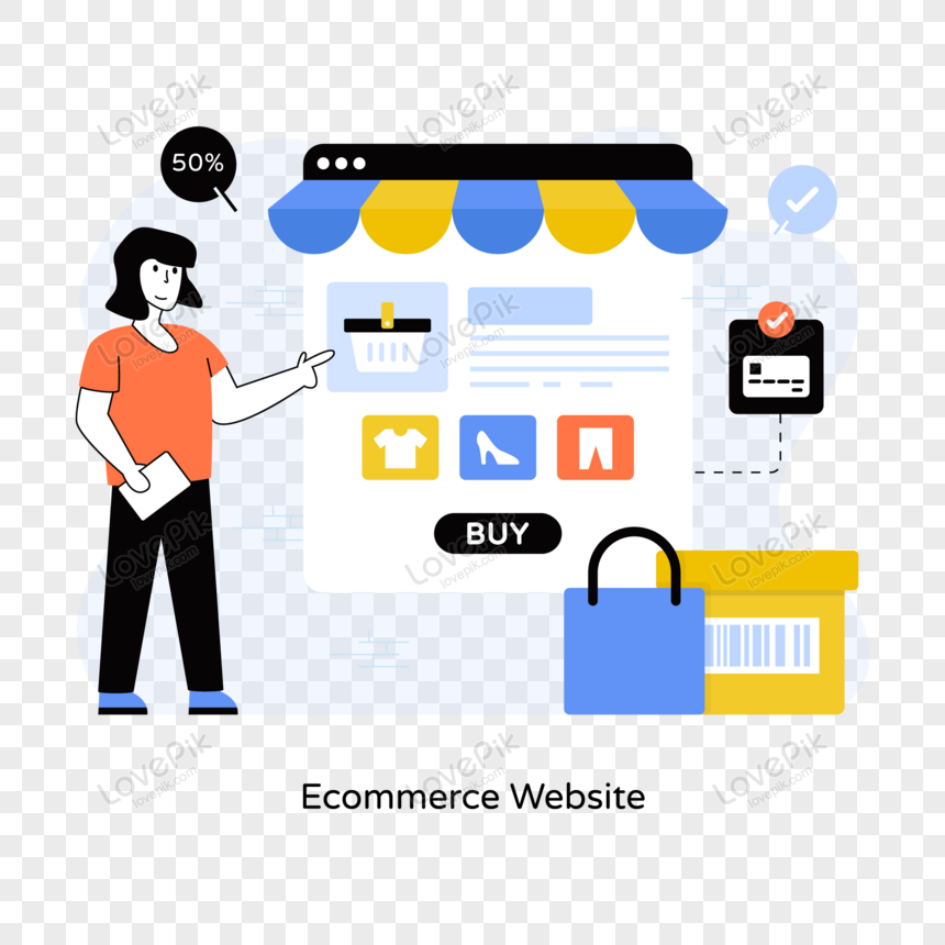 Buy Online Via Ecommerce Website Flat Illustration, Buy Online 